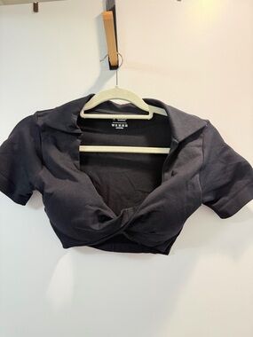 Brand New Black Twist-Front Crop Top with Collar